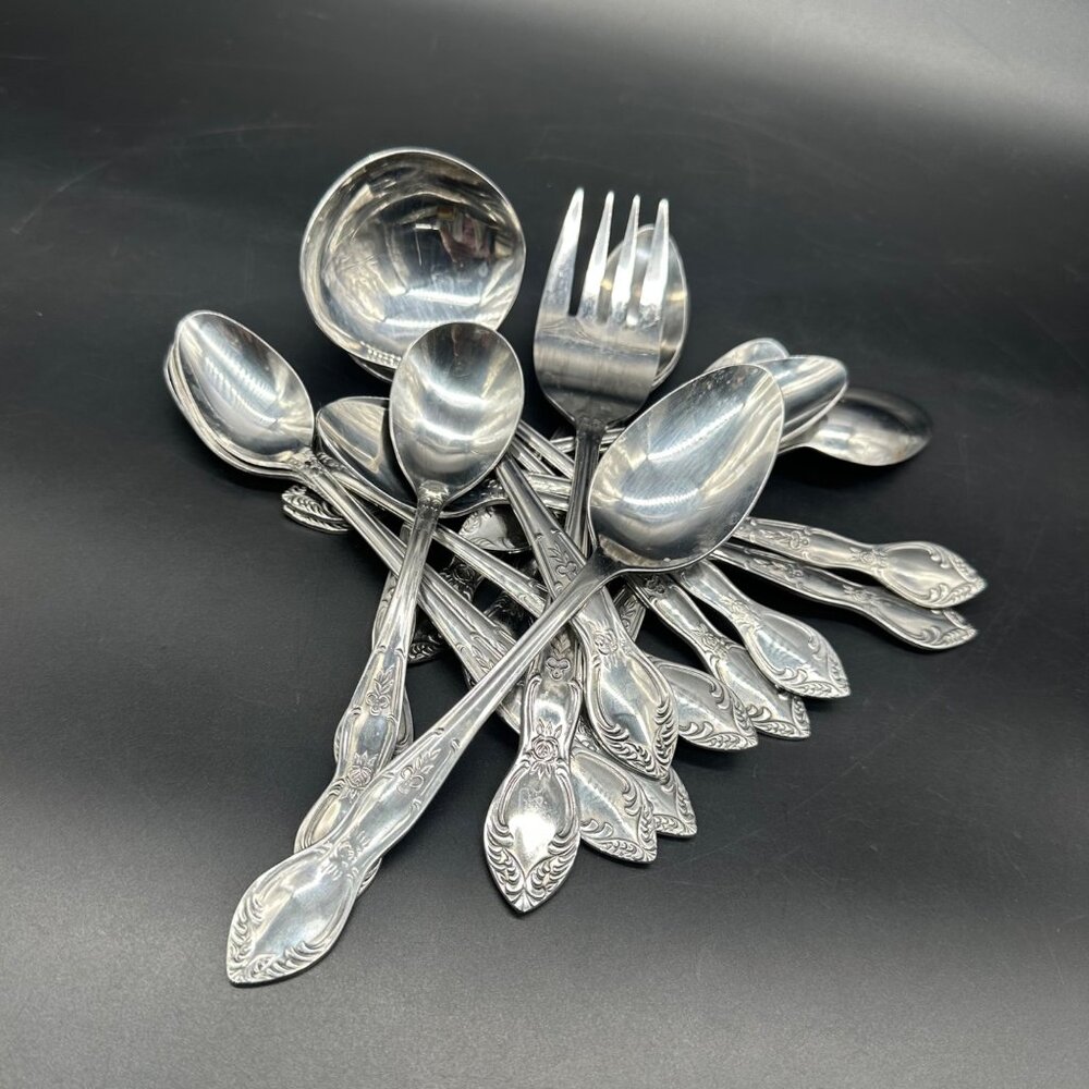Vintage Flatware Lot of 19 Orleans Pamela Silver Stainless Steel Korea Floral